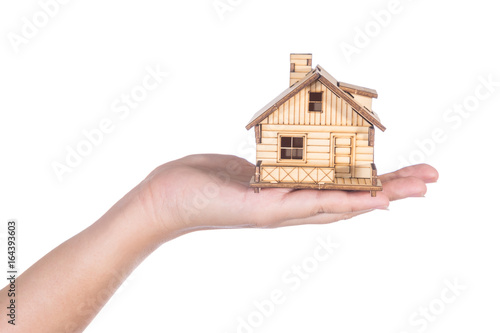 House Wooden in hand - isolated on white background