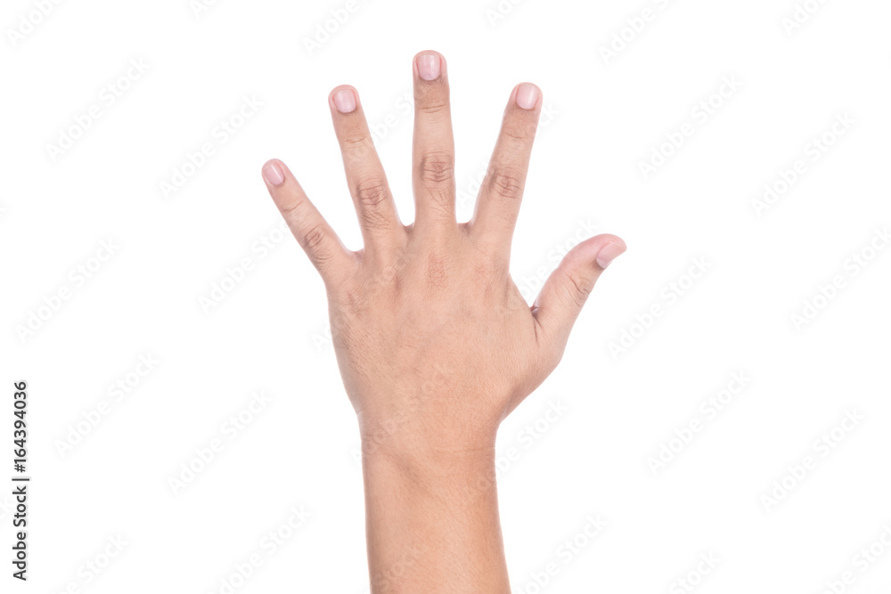hand showing five fingers isolated on white background hand showing five fingers isolated on white background
