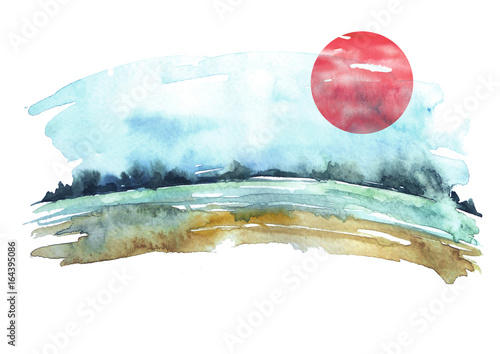 Watercolor landscape. The s...