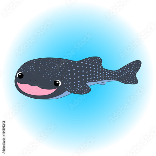 Smiling whale shark cartoon vector illustration. Sea animal in nursery style.