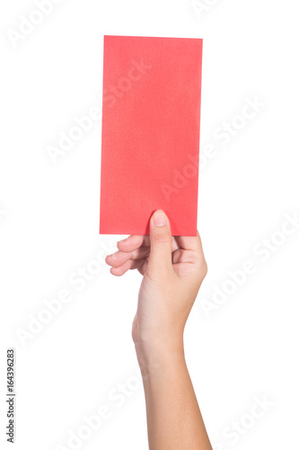 human hold red envelope on isolated white background