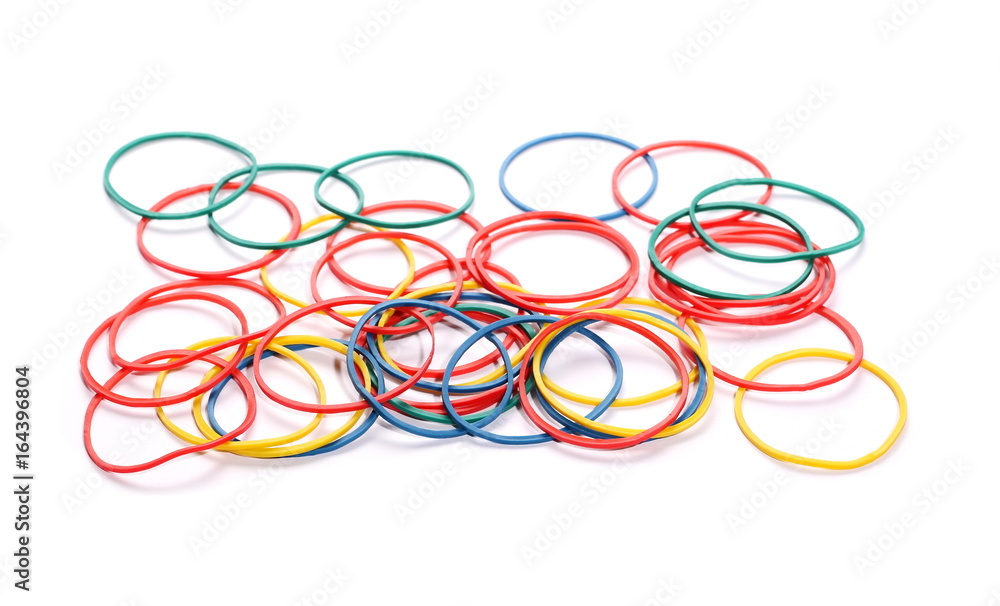 pile colorful rubber bands isolated on white pile colorful rubber bands isolated on white
