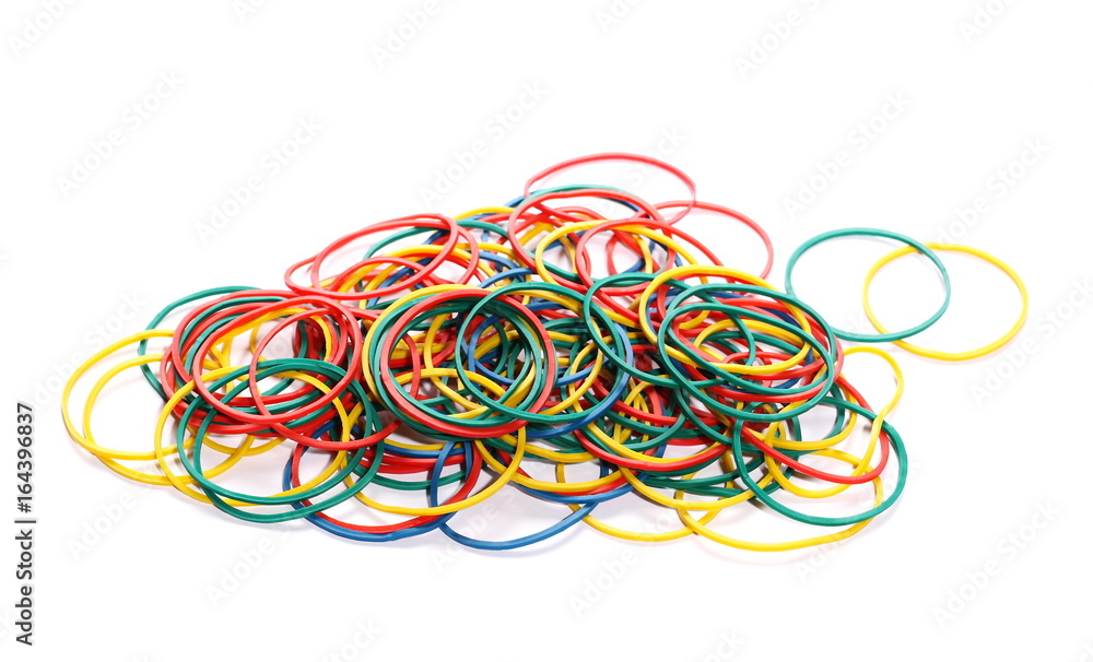 pile colorful rubber bands isolated on white pile colorful rubber bands isolated on white