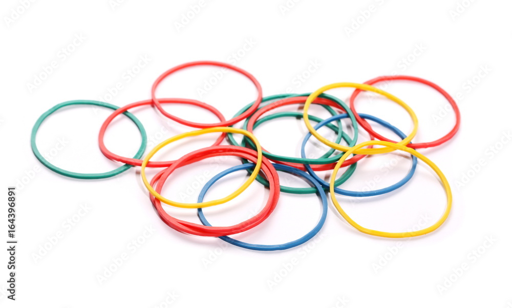pile colorful rubber bands isolated on white pile colorful rubber bands isolated on white