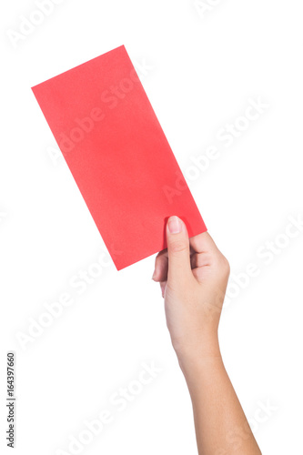 human hold red envelope on isolated white background