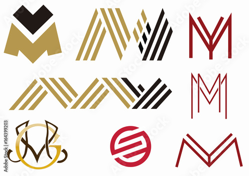 Conjunto de diseños abstractos de logotipos con la letra M. Colección de monogramas iniciales para la identidad corporativa de marcas empresariales.