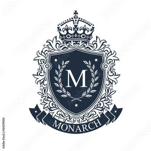 Coat of arms. Heraldic royal emblem shield with crown and laurel wreath. Heraldic vector template. photo