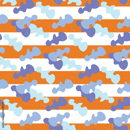 Background seamless abstract blue viola figures on the orange strips vector illustration.