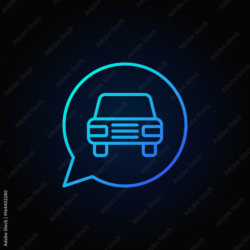 Blue car in speech bubble icon