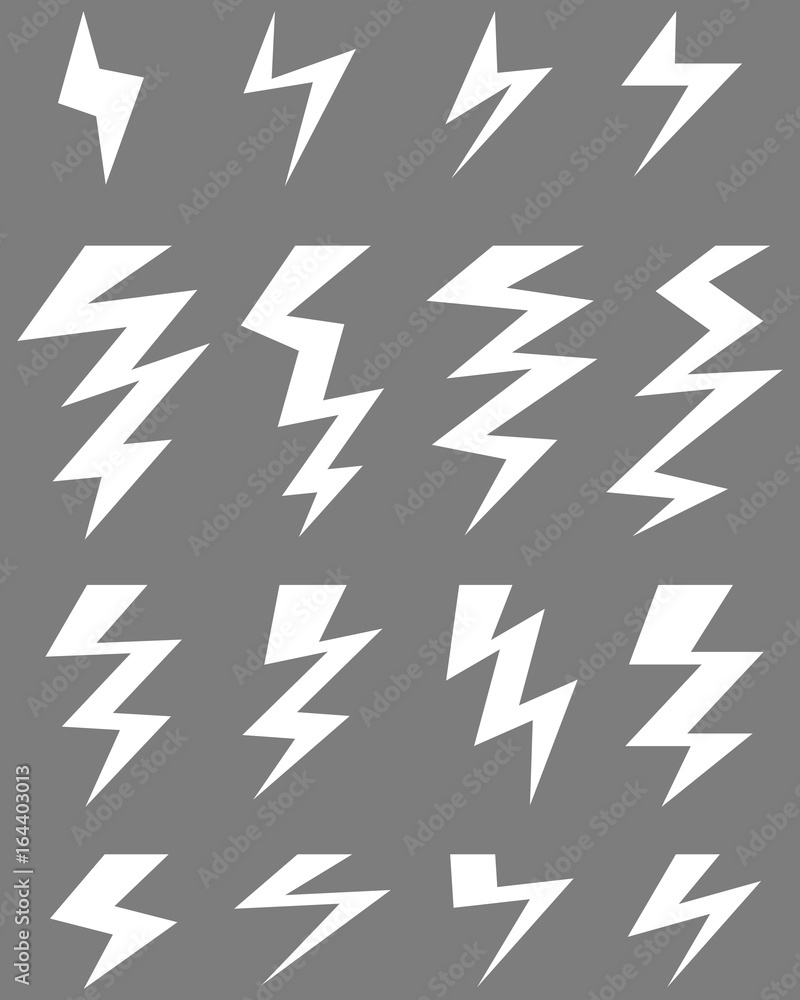White icons of thunder lighting on a gray background White icons of thunder lighting on a gray background