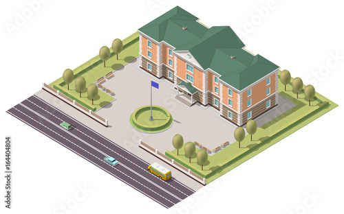 Vector isometric infographic element or university building. Flat illustration on white background