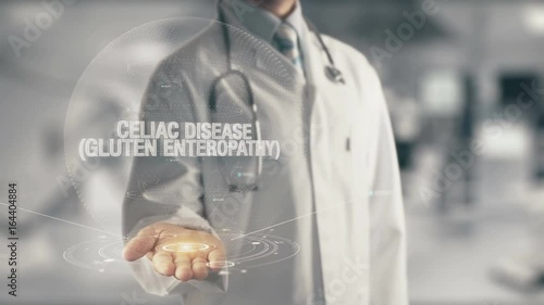 Doctor holding in hand Celiac Disease Gluten Enteropathy  photo