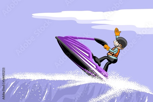 Man jumping with a jet ski on the sea