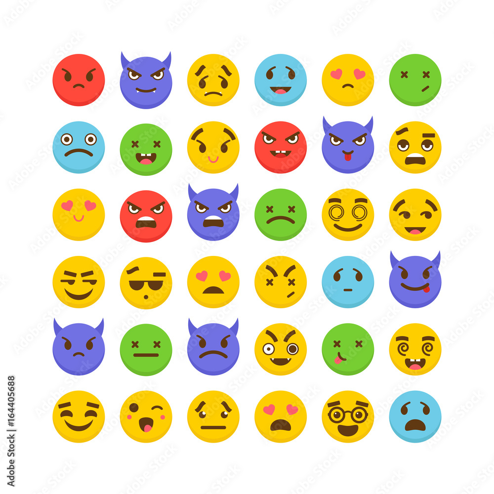 Set of emoticons. Kawaii. Cute emoji icons. Flat design Set of emoticons. Kawaii. Cute emoji icons. Flat design