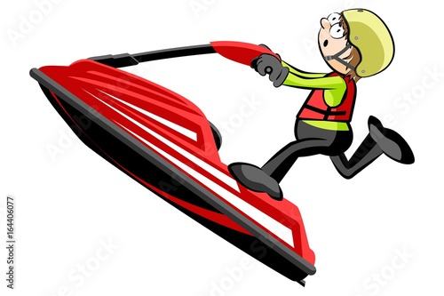 Man driving a jet ski- isolated on white
