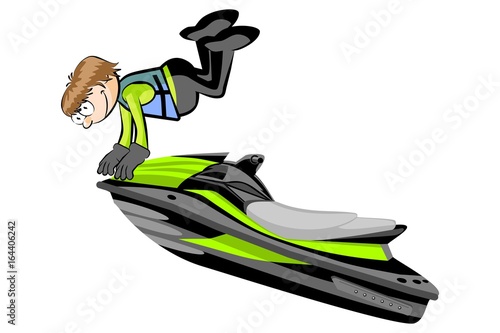 Man driving a jet ski- isolated on white