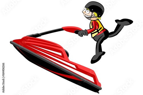 Man driving a jet ski- isolated on white
