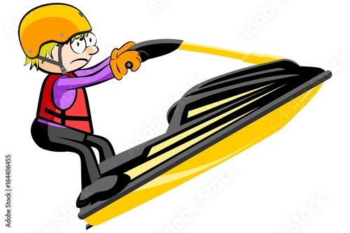 Man driving a jet ski- isolated on white