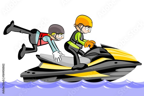 Two Man driving a water scooter - isolated on white