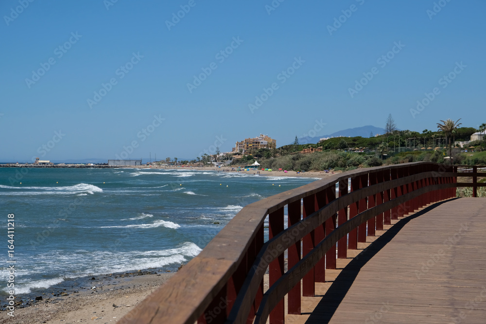 CALAHONDA, ANDALUCIA/SPAIN - JULY 2 : Boardwalk at Calahonda Costa del Sol Spain on July 2, 2017. Unidentified people.
