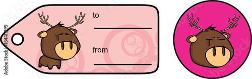 sweet little chubby deer cartoon exprression giftcard sticker in vector format
