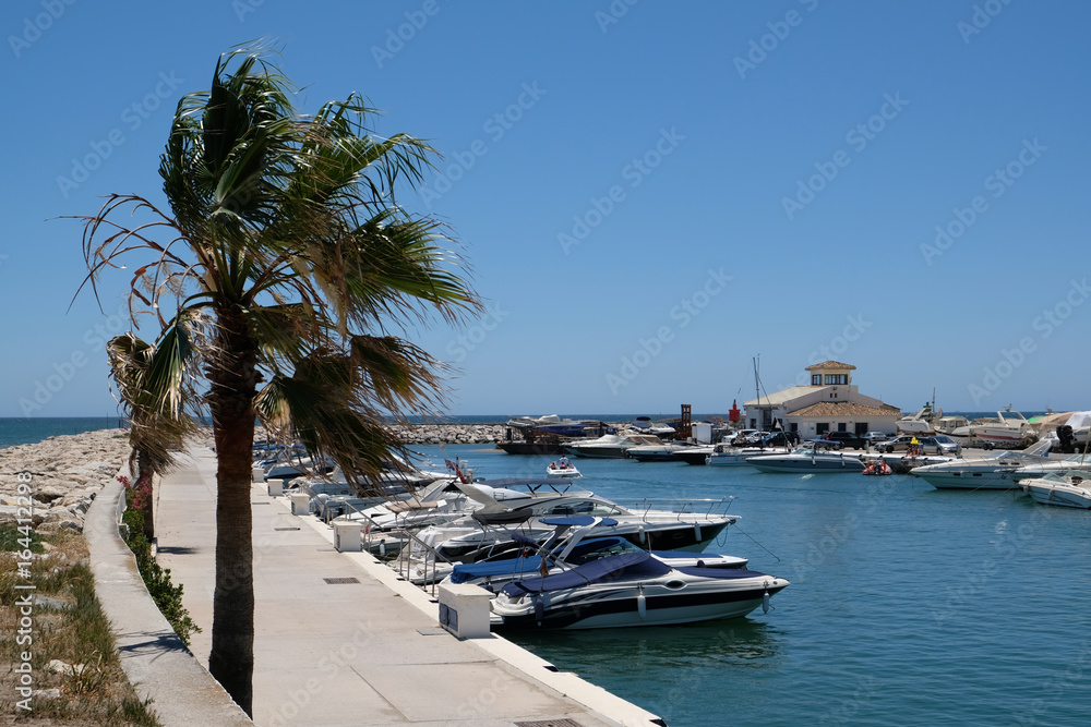 CABO PINO, ANDALUCIA/SPAIN - JULY 2 : Boats in the Marina at Cabo Pino  Andalucía Spain on July 2, 2017. Unidentified people.