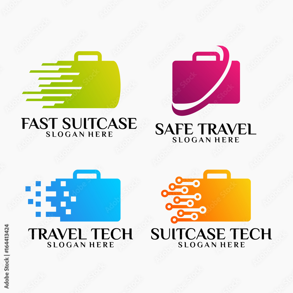 Set Of Suitcase Logo designs with Technology Symbol vector illustration  Stock Vector | Adobe Stock
