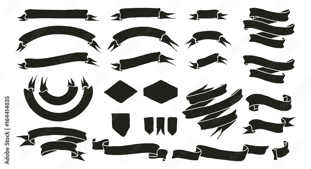 Set oh Hand Drawn Banner and Ribbon Vector Illustration Set oh Hand Drawn Banner and Ribbon Vector Illustration