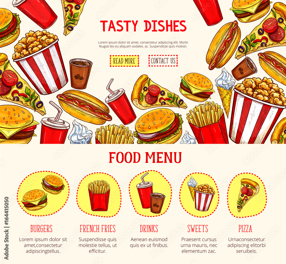 Vector web page template for fast food restaurant