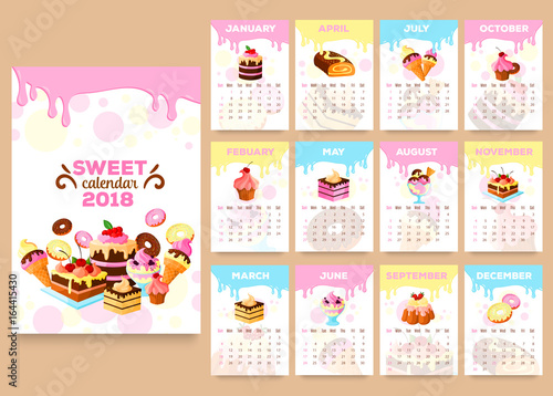 Bakery desserts vector calendar 2018 template