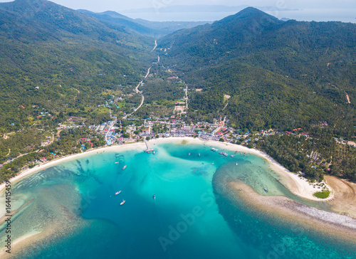 Chaloklum bay and Malibu beach aerial view from the drone, Phangan island, Thailand photo