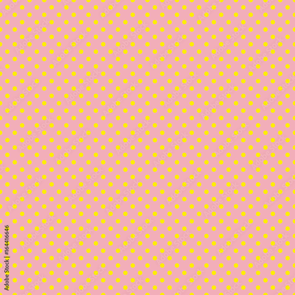 The polka dot pattern. Seamless vector illustration with round circles, dots. Yellow and pink. Vector illustration in retro, vintage style print on fabric, textile, wrapping, Wallpaper, scrap-booking The polka dot pattern. Seamless vector illustration with round circles, dots. Yellow and pink. Vector illustration in retro, vintage style print on fabric, textile, wrapping, Wallpaper, scrap-booking