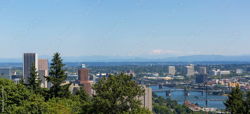 Portland Cityscape and Bridges on a Clear Blue Day in Oregon