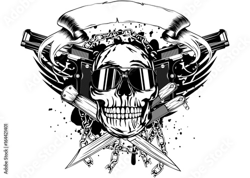 skull two pistols and crossed knifes