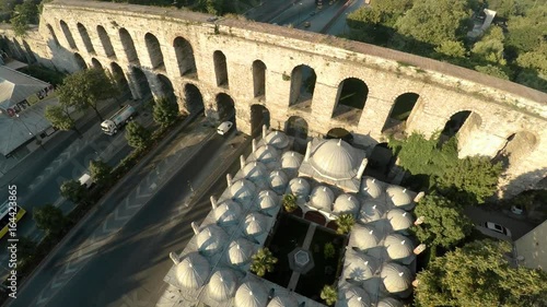 Aerial view. Aqueduct of Valente in Istanbul. Bozdojan Kemeri. Roman bridge. Turkey. Shot in 4K (ultra-high definition (UHD)).
 photo