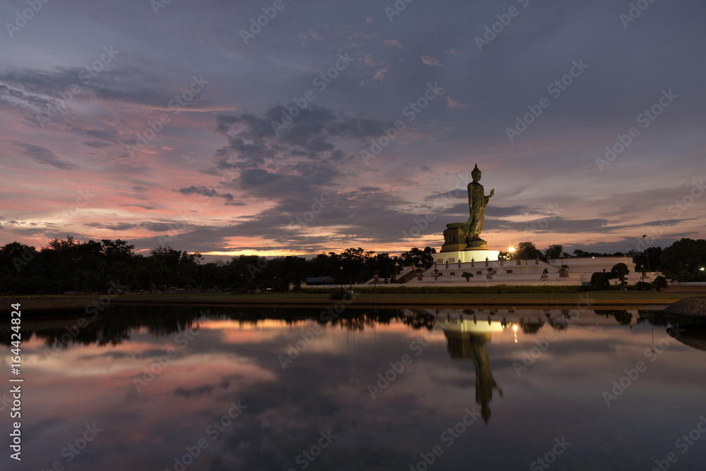 Phutthamonthon is place for Buddhist Dharma with blue sky and sunset.
