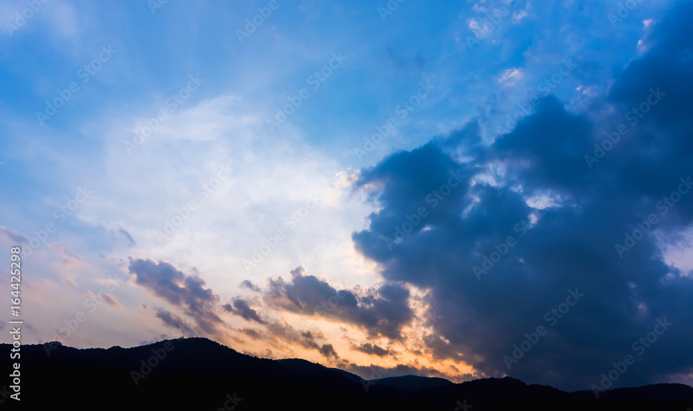 mountain and sunset sky in background. mountain and sunset sky in background.