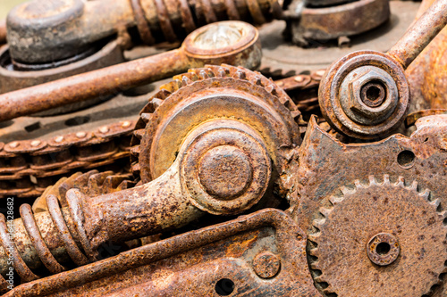 old corroded mechanical gear cogwheels and sprockets