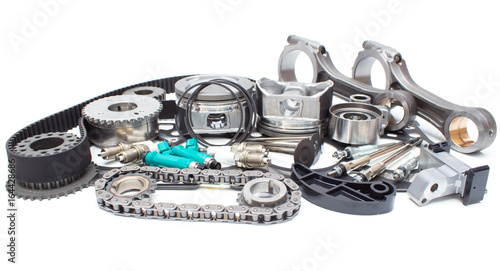 New car parts on a gray