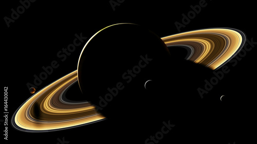 Fototapeta Naklejka Na Ścianę i Meble -  sunrise on planet Saturn and the moons 