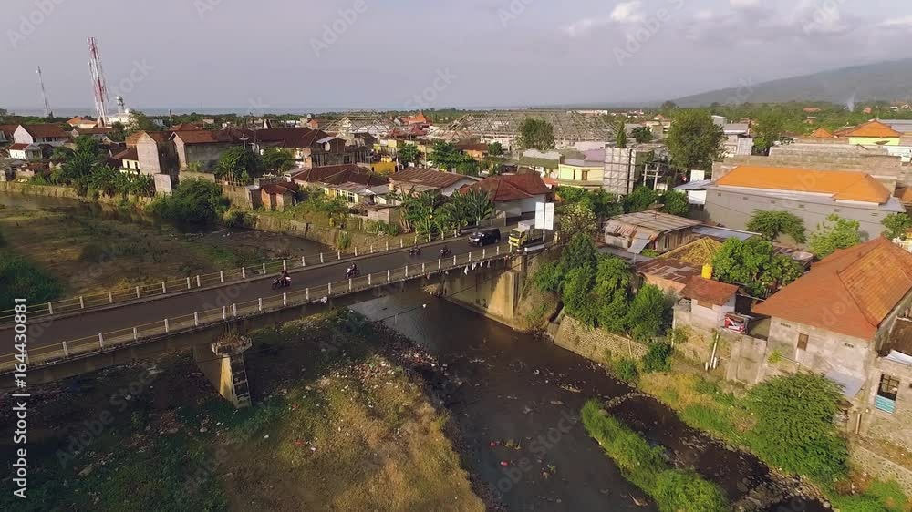 Aerial view of bridge in Bubunan, Seririt, north Bali, moving forward Aerial view of bridge in Bubunan, Seririt, north Bali, moving forward