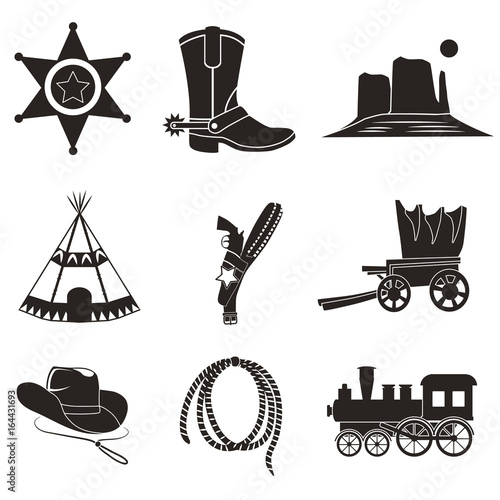 Wild West flat set icon