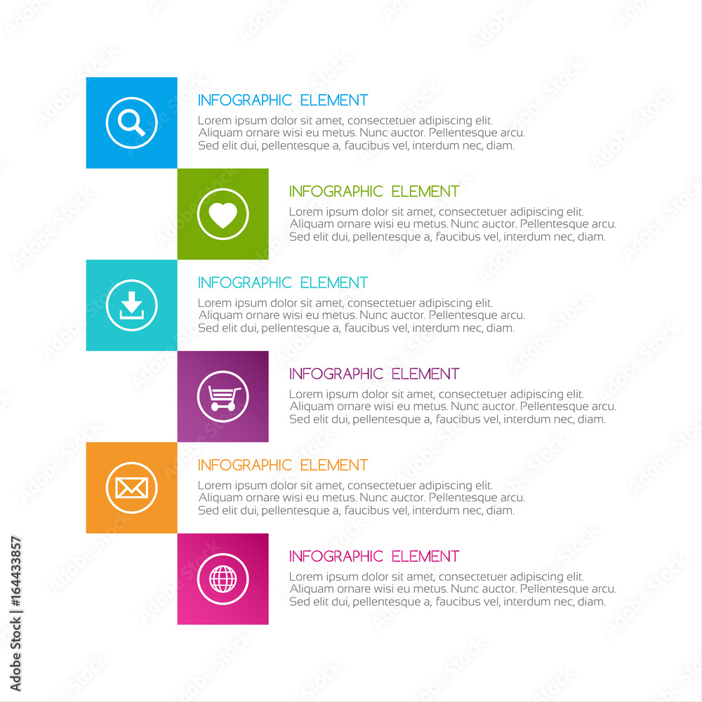 Flat colorful abstract infographic, six options with icons, minimalistic design for your project Flat colorful abstract infographic, six options with icons, minimalistic design for your project
