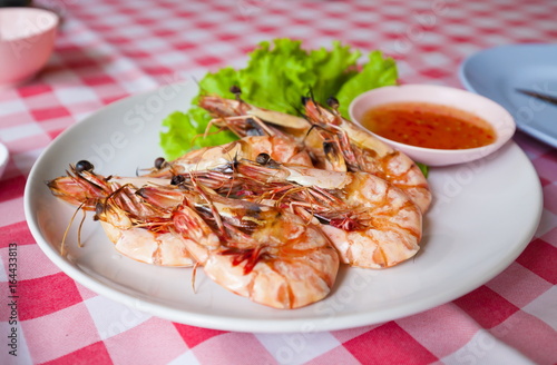 Food. shrimps with spicy sauce photo