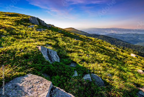 hillside with boulders in Carpathian mountains in summer