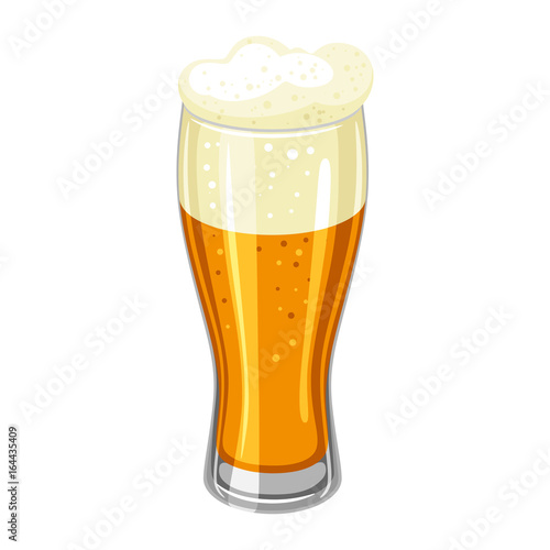 Glass with light beer and froth. Illustration for Oktoberfest