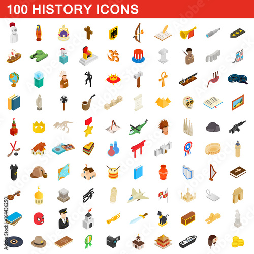 100 history icons set, isometric 3d style