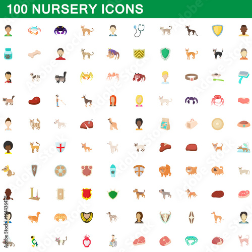 100 nursery icons set  cartoon style