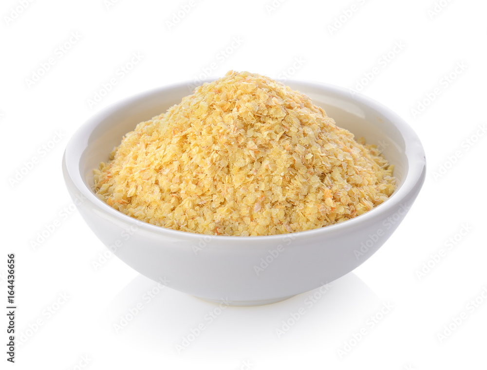 Wheat germ in a bowl on white background Wheat germ in a bowl on white background