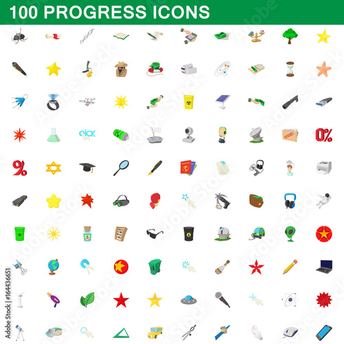 Fototapeta Naklejka Na Ścianę i Meble -  100 progress icons set, cartoon style